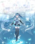  aqua_eyes aqua_hair boots dated detached_sleeves floating_hair happy_birthday hatsune_miku headset highres kuroi_(liar-player) long_hair looking_at_viewer nail_polish necktie open_mouth skirt solo thigh_boots thighhighs twintails vocaloid 