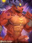  abs anthro areola axe balls bandage barazoku biceps canine censored claws close-up erection fur glowing glowing_eyes horn jackal league_of_legends male mammal manly melee_weapon nasus_(lol) navel nipples nude pecs penis riot_games sharp_claws sharp_teeth smile sollyz solo standing teeth thick_penis thick_thighs triceps vein veiny_penis video_games weapon 