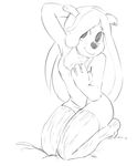  akunim anthro black_and_white breasts canine cleavage clothed clothing dog ducktales ear_piercing female hair hand_behind_head hand_on_breast legwear mammal monochrome piercing smile solo stockings 