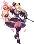  armor blonde_hair dress elise_(fire_emblem_if) fire_emblem fire_emblem_heroes fire_emblem_if full_body gloves hair_ribbon hakou_(barasensou) highres long_hair official_art open_mouth purple_eyes ribbon smile solo staff transparent_background twintails 