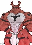  2016 abs anthro anthrofied arm_markings biceps big_muscles biped black_markings black_scales bulge chest_markings clothed clothing corey_iannotti digimon digimorph digital_media_(artwork) dragon facial_markings fan_character front_view grey_scales guilmon hands_on_hips head_wings hi_res jockstrap leg_markings looking_at_viewer male markings multicolored_scales muscular muscular_male pecs pepsi_(fa) portrait quads red_scales red_tail scales scalie signature simple_background solo standing sukiyo three-quarter_portrait topless underwear white_background white_bottomwear white_clothing white_underwear wings yellow_eyes 