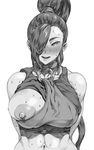  1girl breasts huge_areolae huge_breasts kei_(bekei) monochrome sweat white_background 