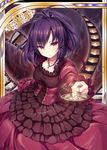  akkijin candle candle_wax candlelight candlestand card_(medium) corset dress film_strip looking_at_viewer official_art purple_dress purple_eyes purple_hair shinkai_no_valkyrie short_hair 