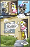  2017 anthro blue_eyes breasts cleavage clothed clothing comic dialogue duo english_text female flinters fur lagomorph male mammal midriff rabbit text tracy_(sugarnutz) white_fur 