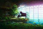  broken_glass commentary_request day flower glass grass indoors instrument lily_pad lotus mocha_(cotton) moss no_humans piano plant re:lief_~shin'ai_naru_anata_e~ ruins scenery stool tree warehouse water window 