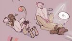 3_toes anthro balls big_balls bodily_fluids cuddling cum dialogue digitigrade duo ejaculation feet female foot_on_balls generation_1_pokemon generation_2_pokemon genital_fluids genitals hi_res legendary_pokemon love male male/female mew_(pokemon) miii_cho multi_nipple nintendo nipples pawpads paws penis pokemon pokemon_(species) smeargle toes
