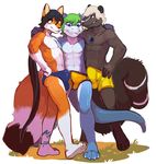  alty anthro azure_(bluedude) bulge canine clothing digimon erection erection_under_clothes flamedramon flaydramon fox group group_sex male male/male mammal redic-nomad sex skunk threesome 