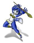  anthro blue_fur blue_hair breasts canine cleavage clothed clothing female fox fur furseiseki green_eyes hair hi_res jewelry jungle krystal krystal&#039;s_staff krystal_appreciation_month looking_at_viewer mammal nintendo solo star_fox video_games white_fur 