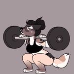  2017 anthro barbell black_nose canine clothed clothing female fur hair low_res mammal nasusbot simple_background solo 