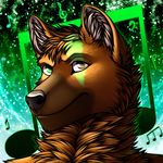  brown_eyes brown_fur canine fur green_background green_eyes heterochromia looking_at_viewer mammal musical_note raised_eyebrow ratte scar simple_background smile two_tone w0lfb3at5 wolf 