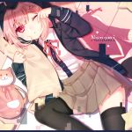  1girl :/ :3 animal_ears backpack bag beige_skirt black_hoodie black_legwear blurry blush breasts cat_bag cat_ears character_name closed_mouth danganronpa danganronpa_3 dot_eyes eyebrows_visible_through_hair flipped_hair hair_between_eyes hair_ornament hairclip hand_on_own_face hood hoodie large_breasts leggings looking_to_the_side lying nanami_chiaki on_ground one_eye_closed pillow pink_eyes pink_hair pink_ribbon pixelated pleated_skirt reflection ribbon sensiye shirt short_hair skirt solo star super_danganronpa_2 teardrop thighhighs tiles white_shirt 