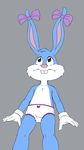  anthro bow buckteeth buster_bunny clothed clothing crossdressing fur gloves lagomorph male mammal panties rabbit simple_background solo standing teeth tiny_toon_adventures underwear vereta warner_brothers young 