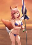  animal_ears beach_umbrella bikini blue_bikini blush bracelet breasts cleavage closed_umbrella collarbone eyebrows_visible_through_hair fate_(series) fou_zi fox_ears fox_tail highres holding holding_umbrella jewelry large_breasts looking_at_viewer navel open_mouth pink_hair smile swimsuit tail tamamo_(fate)_(all) tamamo_no_mae_(fate) tamamo_no_mae_(swimsuit_lancer)_(fate) teeth umbrella 