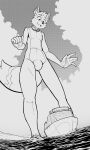 2024 5_fingers anthro biped bodysuit bulge canid canine clothed clothing cruise_ship digital_drawing_(artwork) digital_media_(artwork) dipstick_ears ducky_(artist) ear_markings fingers fox halftone hi_res humanoid_hands looking_down low-angle_view macro male mammal merchant_ship monochrome multicolored_ears open_mouth open_smile outside partially_submerged passenger_ship sea ship skinsuit slim_anthro slim_male smile solo standing tight_clothing vehicle water watercraft