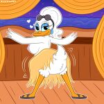 1:1 absurd_res anatid anseriform anthro avian bedroom_eyes big_breasts bird breasts clothed clothing colty8 daisy_duck disney disney&#039;s_house_of_mouse duck exposed_butt female hi_res hula_dancer looking_at_viewer mostly_nude narrowed_eyes nightclub nipples public public_nudity seductive solo topless