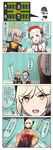  &gt;_&lt; 3girls 4koma :d beret black_skirt blonde_hair blue_eyes braid chinese comic commentary dark_skin emphasis_lines girls_frontline grey_hair grin hakama hand_up hands_up hat high-waist_skirt highres japanese_clothes kimono klin_(girls_frontline) mp5_(girls_frontline) multiple_girls open_mouth orange_kimono ots-14_(girls_frontline) pleated_skirt ponytail sidelocks skirt smile sparkle speech_bubble teeth translated v-shaped_eyebrows wide_sleeves xiujia_yihuizi yellow_eyes yukata 