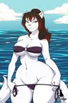  anthro bikini breasts clothed clothing feline female looking_at_viewer mammal natysanime nipple_bulge smile solo standing swimsuit thick_thighs wide_hips 