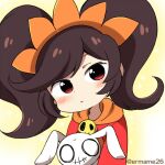  1girl ashley_(warioware) eromame looking_at_viewer neckerchief orange_neckerchief red_eyes skull skull_brooch solo stuffed_animal stuffed_rabbit stuffed_toy tiara twintails warioware 