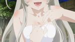  1girl animated animated_gif breasts cleavage haiyore!_nyaruko-san nyarlathotep_(nyaruko-san) silver_hair towel 