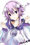  1girl blush d-pad highres looking_at_viewer neptune_(choujigen_game_neptune) neptune_(series) purple_eyes purple_hair short_hair smile 