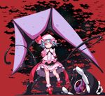  arms_behind_back bare_legs bat blue_hair bobby_socks bright_pupils center_frills closed_mouth demon_tail full_body hat hat_ribbon highres looking_at_viewer mob_cap pink_hat pink_skirt red_eyes red_footwear red_ribbon remilia_scarlet ribbon shoes skirt smile socks solo standing tail touhou white_legwear yofukashi 