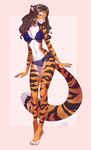  2017 alex_marx_(character) anthro ariannafray_pr bra breasts claws clothed clothing fangs feline female front_view fur green_eyes hair half-closed_eyes hi_res mammal panties solo standing tiger underwear 