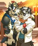 2020 anthro artist_name black_body black_bottomwear black_clothing black_fur black_pants blue_clothing blue_shirt blue_topwear bottomwear brother_(lore) brothers_(lore) canid canine canis cigarette clothing duo fur greywarl_(kuulongarl) hair hand_on_head jacket kuulongarl looking_at_viewer male mammal multicolored_body multicolored_fur multicolored_hair muscular muscular_anthro muscular_arms muscular_male one_eye_closed pants scar scars_all_over shirt sibling_(lore) topwear white_clothing white_jacket white_shirt white_topwear wink winking_at_viewer wolf zerock_(kuulongarl)