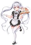  black_footwear cake commission eyebrows_visible_through_hair food gloves grey_hair holding holding_tray long_hair looking_at_viewer maid maid_headdress male_focus mary_janes original otoko_no_ko puffy_short_sleeves puffy_sleeves red_eyes rommeling shoes short_sleeves smile solo thighhighs tray twintails very_long_hair white_gloves white_legwear 