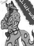  2016 african_wild_dog anthro basch biceps biped bulge canine character_name clothed clothing digital_media_(artwork) ear_piercing erection erection_under_clothes flexing greyscale hi_res male mammal monochrome muscular muscular_male nipples pecs pepsi_(fa) peter_watson piercing portrait pose side_view signature smile solo standing thong three-quarter_portrait topless underwear 