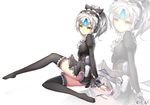  asa_ni_haru black_bow black_dress black_legwear bow dress elsword eve_(elsword) eyebrows_visible_through_hair frilled_bow frills full_body hair_bow high_ponytail highres long_hair maid_headdress parted_lips short_dress silver_hair simple_background solo thighhighs white_background wrist_cuffs yellow_eyes zoom_layer 