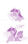  2017 dialogue dragon dstears duo english_text equine female feral friendship_is_magic hair horn magic mammal monochrome multicolored_hair my_little_pony scalie spike_(mlp) text twilight_sparkle_(mlp) unicorn 