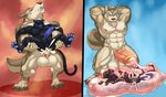  2016 4_toes 5_fingers abs anal anal_penetration anthro anthro_on_anthro balls barefoot biceps big_balls big_penis biped black_balls black_claws black_fur black_panther black_tail blue_background blue_nipples blue_nose blue_pawpads blue_penis brown_nose canine claws condom cum cum_covered cum_in_ass cum_inside cum_splatter cum_while_penetrated digital_media_(artwork) digitigrade duo ears_back erection excessive_cum eyes_closed feline front_view fur glans green_eyes grey_claws grey_fur grey_tail grey_wolf hands-free hands_behind_head howl humanoid_hands humanoid_penis hungothenomster interspecies jett_mcdermott larger_anthro larger_male lifted male male/male male_penetrating mammal messy motion_lines multicolored_fur multicolored_tail multiple_scenes muscular muscular_male navel nipples nude onyx_(hungothenomster) open_mouth orgasm panther pawpads paws pecs penetration penis pepsi_(fa) pink_nipples pink_penis pink_tongue quads red_background saggy_balls serratus sex signature simple_background size_difference smaller_anthro smaller_male smile smirk snout stand_and_carry_position standing tan_balls tan_fur tan_tail thick_penis toe_claws toes tongue tongue_out trapped_in_condom two_tone_tail url vein veiny_penis wearing_condom wolf yellow_eyes 