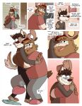 3_toes 4_fingers anthro antlers apology arm_grab arm_hair beard black_bottomwear black_clothing black_pants body_hair bottomwear brown_antlers brown_arms brown_beard brown_ears brown_facial_hair brown_feet brown_hair brown_toes canid canine canis chest_tuft clothing comic dark_nose deer dialogue door duo english_text eyebrow_through_hair eyebrows eyes_closed eyewear facial_hair feet fingers fur glasses grey_body grey_bottomwear grey_clothing grey_feet grey_fur grey_pants grey_shirt grey_tail grey_topwear hair halftone halftone_background hat headgear headwear hi_res horn hug leg_around_partner leo_(nardodraws) looking_aside looking_back looking_up_at_partner male male/male mammal markings moose nardodraws new_world_deer overweight overweight_male pants pattern_background pattern_clothing pattern_hat pattern_headgear pattern_headwear pink_clothing pink_shirt pink_slippers pink_tongue pink_topwear plaid plaid_clothing plaid_hat plaid_headgear plaid_headwear rag red_clothing red_hat red_headwear red_nose rodney_(nardodraws) scut_tail shirt short_tail simple_background smile smiling_at_another smiling_at_partner speech_bubble surprised_expression tail tail_markings teeth text toes tongue topwear translucent translucent_hair tuft wearing_glasses white_body white_face white_fur white_tail wolf