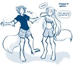  2017 animal_humanoid canine clothed clothing database_error_(twokinds) dialogue digitigrade duo english_text female hair hand_behind_head humanoid long_hair male mammal midriff monochrome raine_(twokinds) shorts simple_background sketch stumbling text tom_fischbach twokinds webcomic white_background wolf wolf_humanoid yelling 