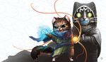  anthro cat cloak clothing feline firefeathers front_view glowing jace_beleren looking_away magic magic_the_gathering male mammal parody sharp_teeth signature solo standing teeth whiskers 