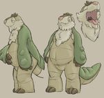  anthro belly_fondling chesnaught emusal featureless_crotch front_view half-closed_eyes hi_res male mammal monochrome multiple_images nintendo open_mouth overweight overweight_male pok&eacute;mon sepia side_view smile solo standing video_games 