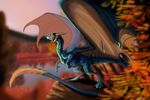  blurred_background day detailed_background dragon galidor-dragon horn membranous_wings outside standing wings 