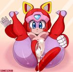  2017 after_sex anthro areola blue_eyes breasts butt cat clitoris cum cum_in_pussy cum_inside feline female legs_up looking_at_viewer mammal nipples polly_esther pussy samurai_pizza_cats smile solo somescrub 