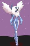  2014 anthro digital_media_(artwork) fur hair helixjack horn long_hair looking_at_viewer mega_absol mega_evolution nintendo pok&eacute;mon pok&eacute;mon_(species) pok&eacute;morph red_eyes solo standing video_games white_fur wings 