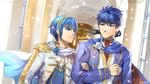  blue_eyes blue_hair fire_emblem fire_emblem:_akatsuki_no_megami fire_emblem:_monshou_no_nazo fire_emblem:_souen_no_kiseki formal gloves headband ike male_focus marth multiple_boys reddverse short_hair smile suit yaoi 