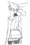  back bandana bike_shorts dress from_behind greyscale haruka_(pokemon) lechuza monochrome pokemon pokemon_(game) pokemon_emerald pokemon_rse short_hair shoulder_blades sidelocks sketch sleeveless sleeveless_dress solo white white_background 