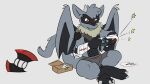 16:9 2024 adalore anthro bandage bandaged_arm black_body black_pawpads black_scales blood blue_body blue_fur bodily_fluids claws dewclaw drackal full_pad fur generation_4_pokemon hi_res horn hybrid kobold lost_in_chaos_scar male neck_tuft nintendo orange_eyes padded_palms pawpads paws pokemon pokemon_(species) riolu scales scalie scaly_pawpads squirrel_(lost_in_chaos) squirrel_(razim) tail tail_spines tan_body tan_fur toe_claws tuft widescreen wings