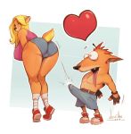  &lt;3 2019 anthro bandicoot big_breasts big_penis blonde_hair breasts butt camel_toe clothed clothing crash_bandicoot crash_bandicoot_(series) devil_hs digital_media_(artwork) duo erection female fur hair imminent_sex larger_female leaning leaning_forward long_hair looking_back male male/female mammal marsupial navel nipple_bulge orange_fur penis presenting presenting_hindquarters rear_view shorts size_difference standing tawna_bandicoot thick_thighs tongue tongue_out topless video_games 