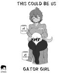 1:1 2025 anthro bald baryonyx big_breasts black_and_white black_bottomwear black_clothing black_pants blush boob_hat bottomwear breasts carrying_another carrying_partner cavemanon_studios clothing container cup cute_fangs dinosaur duo english_text eyebrows eyelashes eyewear fangs female hair hair_over_eye hand_on_breast hand_on_own_breast hi_res holding_container holding_cup holding_mug holding_object hoodie human i_wani_hug_that_gator inco_(iwhtg) jacket klyptokicks legs_around_neck looking_away looking_down looking_down_at_partner male mammal monochrome mug noseless number_print olivia_halford pants prehistoric_species print_mug reptile romantic romantic_couple scalie short_hair signature simple_background sitting_on_another sitting_on_partner smile spinosaurid standing sunglasses tail teeth text text_print theropod thick_thighs topwear white_background