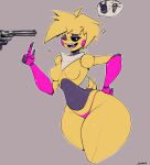 2025 5_fingers ambiguous_gender animatronic avian black_sclera blonde_hair blush blush_stickers border bottom_heavy breasts chica_(fnaf) clothed clothing digital_media_(artwork) eyebrows eyelashes eyeliner featureless_breasts fingers five_nights_at_freddy&#039;s five_nights_at_freddy&#039;s_2 flat_colors gesture grey_body gun hair hand_gesture hand_on_hip handgun hi_res holding_gun holding_handgun holding_object holding_ranged_weapon holding_revolver holding_weapon huge_hips huge_thighs imminent_death justbirb kerchief lagomorph looking_at_viewer machine makeup mammal medium_breasts multicolored_body navel neckerchief neckwear one_eye_closed open_mouth open_smile panties pictographics piercing pink_body pink_clothing pink_panties pink_tongue pink_underwear pointing pointing_up portrait pseudo_clothing ranged_weapon revolver robot robot_anthro scottgames scut_tail sharp_teeth short_tail signature small_waist smile solo_focus speech_bubble standing tail teeth thick_thighs three-quarter_portrait three-quarter_view tongue tongue_piercing topless trash_can underwear weapon white_border white_eyes white_kerchief white_neckerchief wide_hips wink withered_bonnie_(fnaf) yellow_body