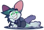  0r0ch1 buckteeth chibi eyebrows fur green_eyes green_fur inoby_(character) lagomorph looking_at_viewer male mammal open_mouth smile solo teeth 