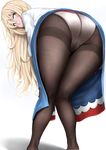  ass atago_(kantai_collection) bent_over blonde_hair crotch_seam ggli_(yuine_wantan) green_eyes hands_on_own_knees highres kantai_collection legs long_hair looking_back panties panties_under_pantyhose pantyhose shadow simple_background solo thighs underwear white_background white_panties 