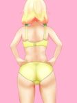  1girl ass blonde_hair bra new_game! panties pink_background sakura_nene simple_background solo twintails underwear yellow_bra yellow_panties 