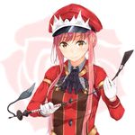  alluring_chief_warden_look bangs fate/grand_order fate_(series) gloves hat highres holding_whip long_hair looking_at_viewer medb_(fate)_(all) medb_(fate/grand_order) military military_uniform mirai_(mirai76_) peaked_cap pink_hair smile solo uniform whip white_gloves yellow_eyes 