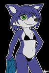  alpha_channel anthro bikini bloodline_(webcomic) blue_fur canine clothed clothing cub ember_(bloodline) female fur green_eyes hand_on_hip looking_at_viewer mammal pinup pose simple_background skimpy solo swimsuit transparent_background young zekromlover 